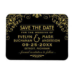 Zwarte Gouden Art Deco Trouw Save the Date Magneet