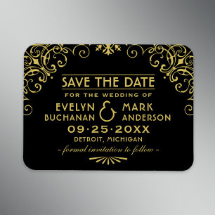 Zwarte Gouden Art Deco Trouw 'Save the Date' Magneet