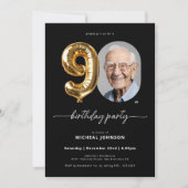 Zwarte gouden ballon 90e verjaardag kaart (Voorkant)