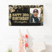 Zwarte Gouden Ballon Confetti Foto Gelukkige Verja Spandoek (Insitu)