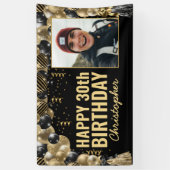 Zwarte Gouden Ballon Confetti Foto Gelukkige Verja Spandoek (Verticaal)