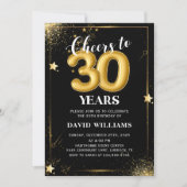 Zwarte gouden ballonnen 30e verjaardag uitnodiging (Voorkant)