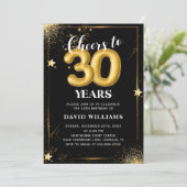 Zwarte gouden ballonnen 30e verjaardag uitnodiging (Staand voorkant)