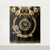 Zwarte gouden ballonnen 50e verjaardag achtergrond wandkleed (Voorkant)