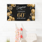 Zwarte Gouden Ballonnen 60e Verjaardag Spandoek (Insitu)