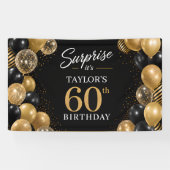 Zwarte Gouden Ballonnen 60e Verjaardag Spandoek (Horizontaal)