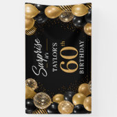 Zwarte Gouden Ballonnen 60e Verjaardag Spandoek (Verticaal)