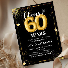 Zwarte gouden ballonnen 60e verjaardag uitnodiging