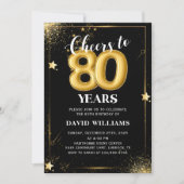 Zwarte gouden ballonnen 80e verjaardag uitnodiging (Voorkant)
