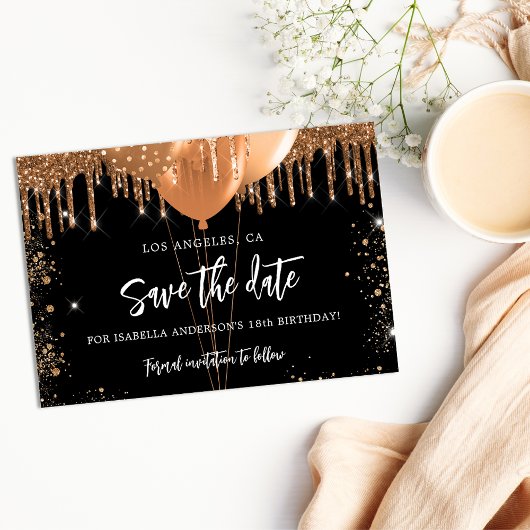 Zwarte gouden ballonnen met glitterslijm voor verj save the date