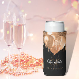 Zwarte gouden ballonnen met verjaardagsnaam en mon seltzer blikjeskoeler