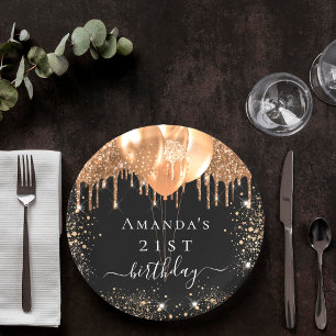 Zwarte gouden ballonnen van de Birthday Papieren Bordje