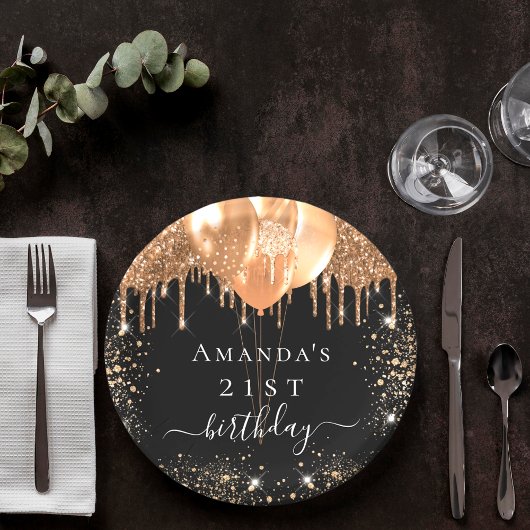 Zwarte gouden ballonnen van de Birthday Papieren Bordje