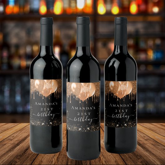 Zwarte gouden ballonnen van de Birthday Wijn Etiket