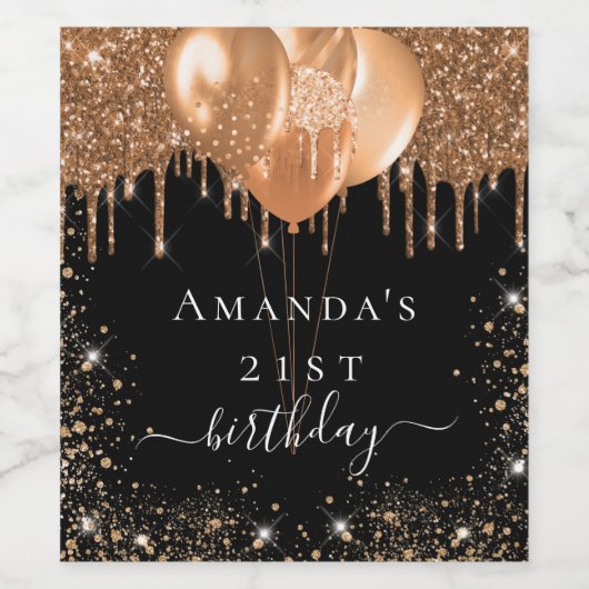 Zwarte gouden ballonnen van de Birthday Wijn Etiket (Enkel label)