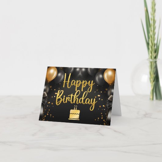 Zwarte gouden ballonnen Zakelijke verjaardagskaart (Voorkant)