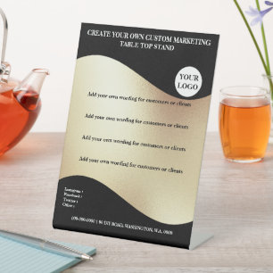 Zwarte gouden banner met logo-desktop kantoor 6 x  reclamebord met voetstuk