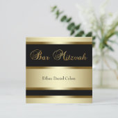 Zwarte Gouden Bar Mitzvah Uitnodigingen (Staand voorkant)