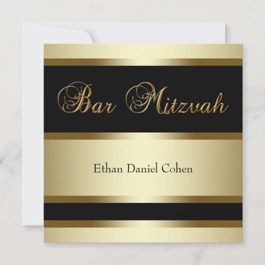 Zwarte Gouden Bar Mitzvah Uitnodigingen (Voorkant)