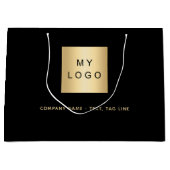 Zwarte gouden bedrijfslogo groot cadeauzakje (Voorkant)