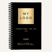 Zwarte gouden bedrijfslogo naam script notitieboek (Voorkant)