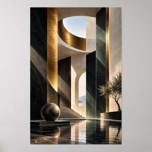 Zwarte Gouden Beeldhouwkunst Atrium Architecturale Poster