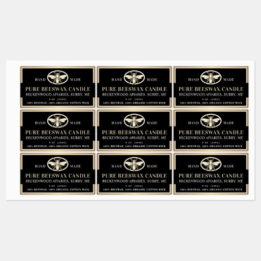 Zwarte gouden bijenwas Kandle Rechthoek Heraldisch Labels (Vel)