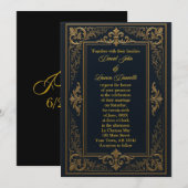 Zwarte & Gouden Blad Koninklijke Uitnodiging (Voorkant / Achterkant)