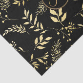 Zwarte Gouden Bladeren Chic Monogram Letter Initia Tissuepapier (Detail)