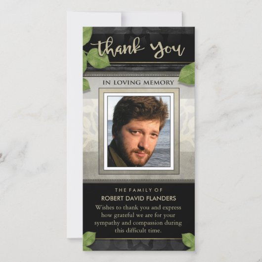 Zwarte Gouden Bladeren Foto Aangepaste Dank Je Kaa Bedankkaart (Voorkant)