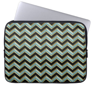 Zwarte Gouden Blauwgroen Zigzag Laptop Sleeve