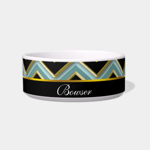 Zwarte Gouden Blauwgroen Zigzag Voerbakje