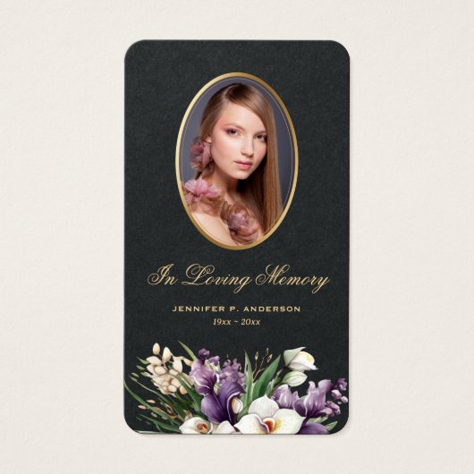 Zwarte Gouden Bloem Foto Herdenkings Gebedskaarten Visitekaartje (Voorkant)