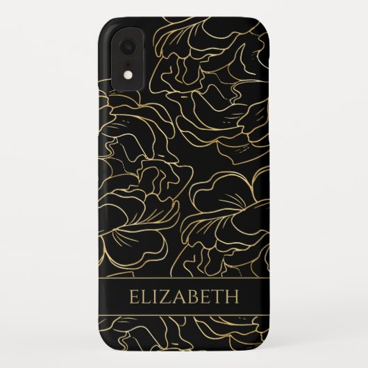 Zwarte Gouden Bloem Gebersonaliseerd Case-Mate iPhone Case (Achterkant)