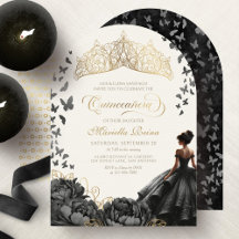 Zwarte Gouden Bloem Vlinders Kroon Quinceanera