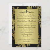 Zwarte, gouden bloemen 50ste verjaardag uitnodigin kaart (Achterkant)