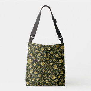 Zwarte Gouden Bloemenschoudertas Crossbody Tas