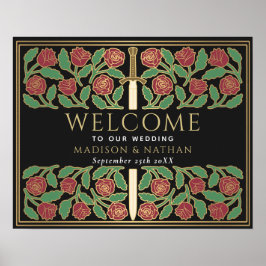 Zwarte Gouden Bloemenzwaard Koninklijk Trouwings W Poster