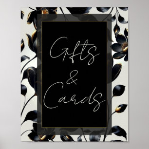 Zwarte Gouden Bloemige Beige Huwelijks Cadeau Kaar Poster