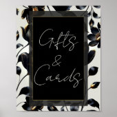 Zwarte Gouden Bloemige Beige Trouwcadeaukaarten Bo Poster (Voorkant)
