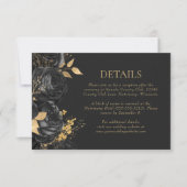 Zwarte Gouden Bloemige Donkere Trouwdetails RSVP Kaartje (Voorkant)