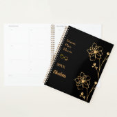 Zwarte gouden bloemmotiverende quote 2026 planner (Display)