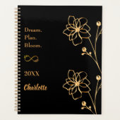 Zwarte gouden bloemmotiverende quote 2026 planner (Voorkant)