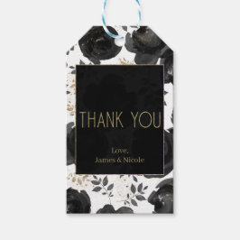 Zwarte Gouden Bloemrijke Glam Bladeren Bruiloft Cadeaulabel