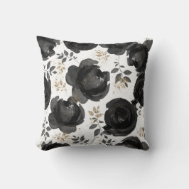 Zwarte Gouden Bloemrijke Glam Bladeren Shabby Chic Kussen
