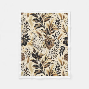 Zwarte Gouden Bloemrijke Luipaard Patroon Fleece D Deken
