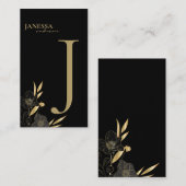 Zwarte gouden bloemtypografie plaatskaartje (Voorkant / Achterkant)
