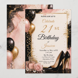 Zwarte Gouden Blush 21e Verjaardag Hoge Hakken Fee Kaart
