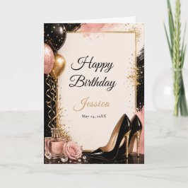 Zwarte Gouden Blush Glam Verjaardagskaart Bedankkaart