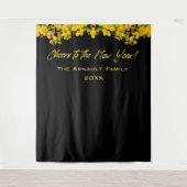 Zwarte Gouden Bokeh Lichtjes Klinken op Nieuwjaar Wandkleed (Voorkant)